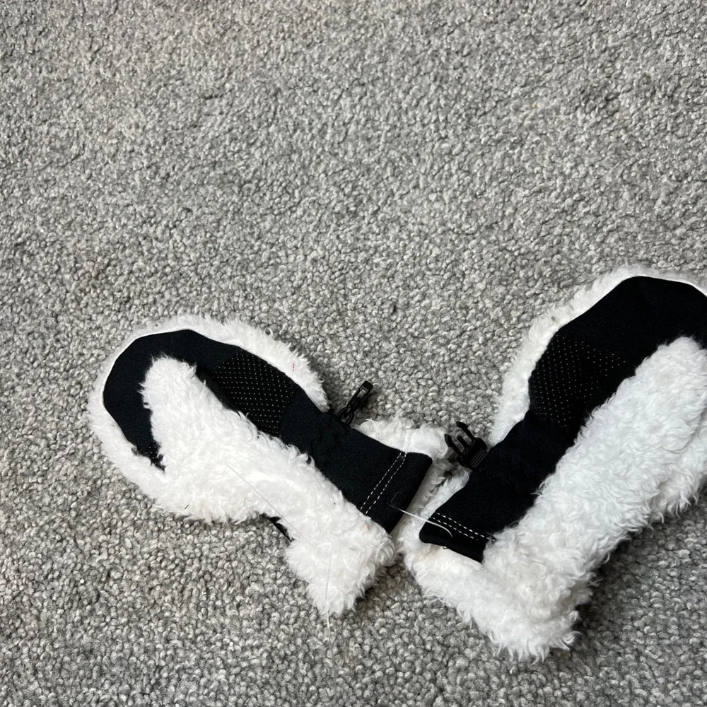 The North Face Youth M Mittens Fleece White Black Logo oso‎ outdoor winter